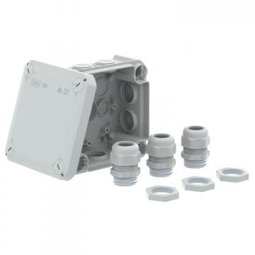 Kabeldozen T60 met kabelinvoeren en 3 x V-TEC VM25 + tegenmoeren