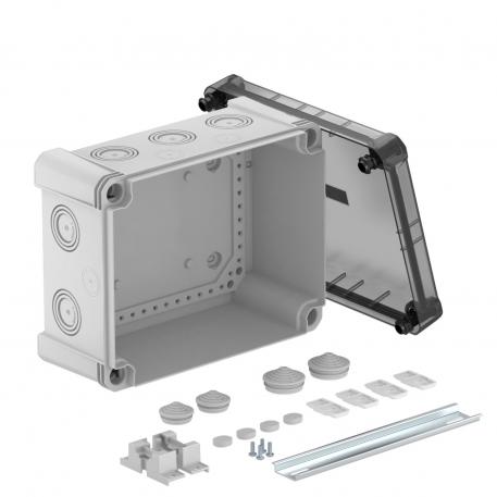 Kabeldoos X16 met DIN-rail 227x177x110 | 10 | IP67 | 10 x Ø25/32/40 | grijs / transparant