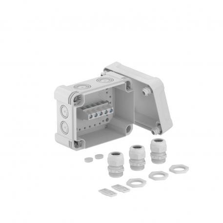 Kabeldoos X06 met kabelwartelsystemen en klemmenstrook. 137x105x68 | 8 | IP67 | lichtgrijs; RAL 7035