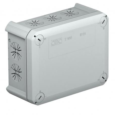 Kabeldoos, T 100 met trekontlastingsinvoeren IP 31 136x102x57 | 10 | IP 30 | lichtgrijs; RAL 7035
