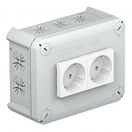 Kabeldoos T 100 MSD, 2 Module 45-contactdozen in de deksel, 1-polig 136x102x57 | 10 | IP 30 | lichtgrijs; RAL 7035