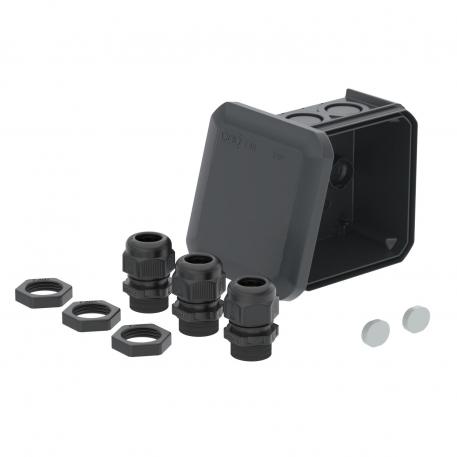 Kabeldoos, T60 met doorbreekinvoeren 77x77x46 | 7 | IP67 | grafietzwart, RAL 9011