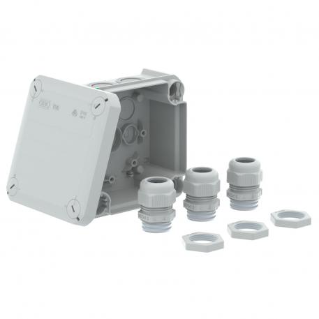Kabeldozen, T60 met doorbreekinvoeren en 3 x V-TEC VM20 + tegenmoeren 100x100x48 | 7 | IP67 | lichtgrijs; RAL 7035