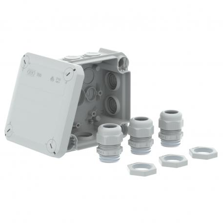 Kabeldozen T60 met kabelinvoeren en 3 x V-TEC VM25 + tegenmoeren 100x100x48 | 7 | IP66 | 7 x M25 | lichtgrijs; RAL 7035