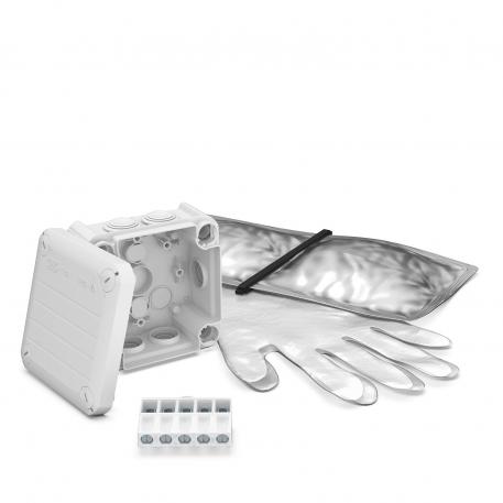 Gietharspakket: T 60 kabeldoos, klemmenstrook, giethars 100x100x48 | 7 | IP68 | lichtgrijs; RAL 7035