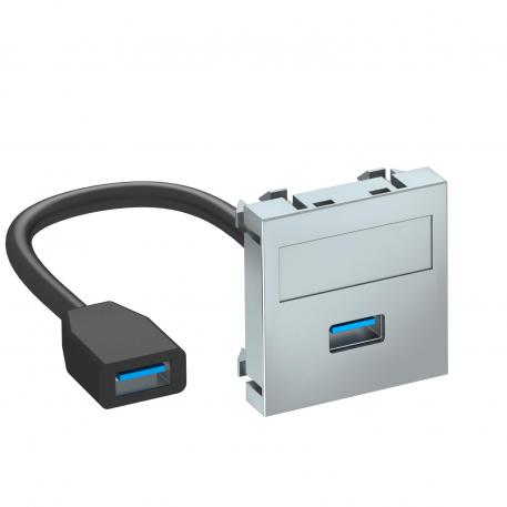 USB 2.0 / 3.0 aansluiting, 1 module, rechte uitlaat, met aansluitkabel aluminium gelakt