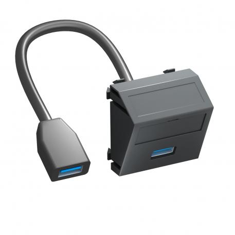 USB 2.0 / 3.0 aansluiting, 1 module, schuine uitlaat, met aansluitkabel schuin |  | USB | Zwartgrijs; RAL 7021