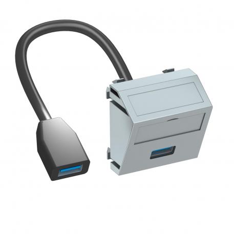 USB 2.0 / 3.0 aansluiting, 1 module, schuine uitlaat, met aansluitkabel  |  | USB | aluminium gelakt