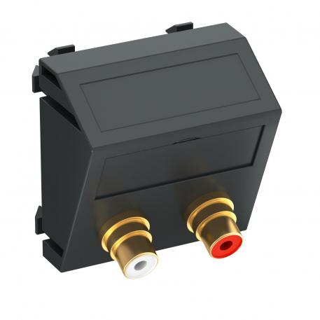 Audio-Cinch aansluiting, 1 module, schuine uitlaat, koppeling 1:1, zwartgrijs schuin |  | Cinch | Zwartgrijs; RAL 7021