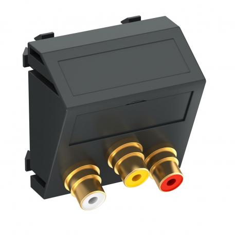 Audio/video-cinch-aansluiting, 1 module, uitlaat schuin, met soldeerverbinding, zwart-grijs schuin |  | Cinch | Zwartgrijs; RAL 7021