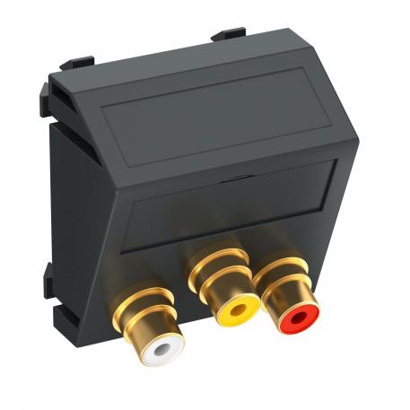 Audio/video-Cinch aansluiting, 1 module, schuine uitlaat, koppeling 1:1, zwartgrijs schuin |  | Cinch | Zwartgrijs; RAL 7021
