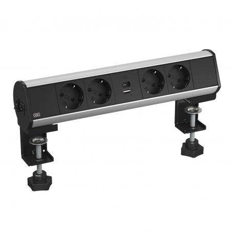 Deskbox met bevestigingsklem, 4 VDE-contactdozen, USB-charger 