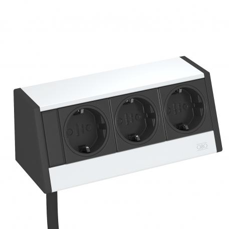 Deskbox DB, zonder bevestiginsmateriaal, 3 contactdozen  Behuizing zilver geanodiseerd