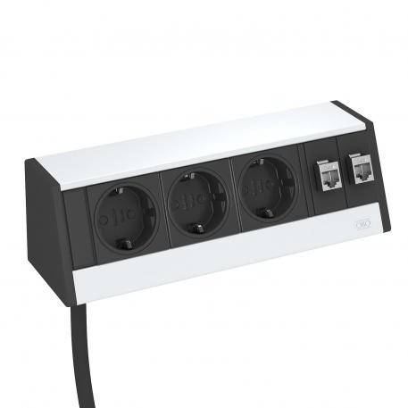 Deskbox DB, zonder bevestigingshaken, 3 contactdozen, 2x RJ45 cat. 6 Behuizing zilver geanodiseerd